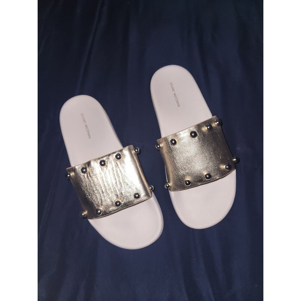 Stuart Weitzman Superstud Pool Slide Sandals Gold… - image 2